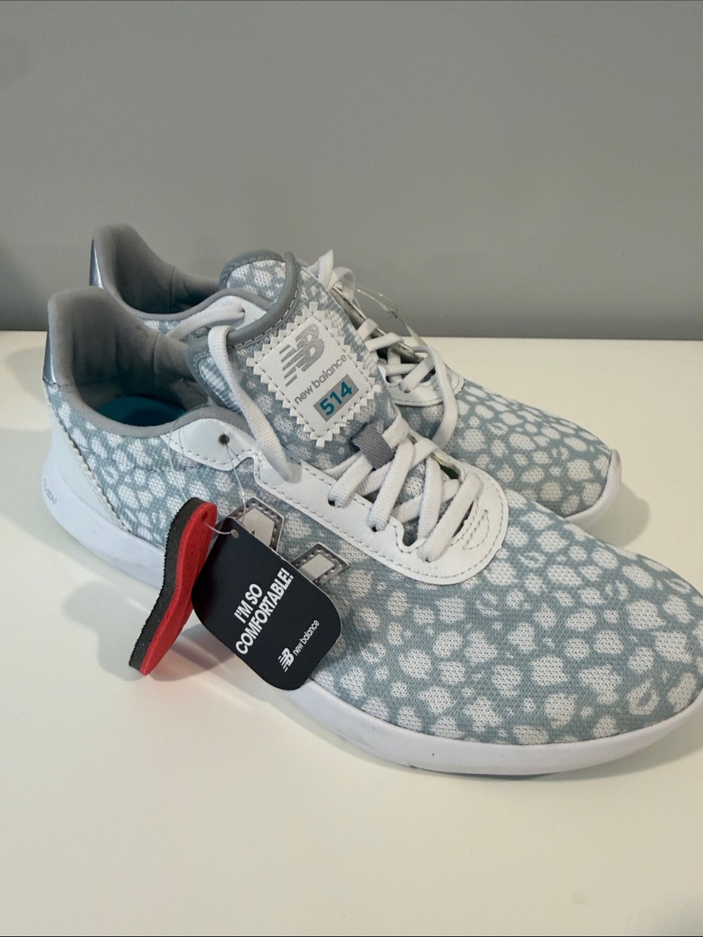 New Balance Light Gray/blue and White Patterned Sneakers